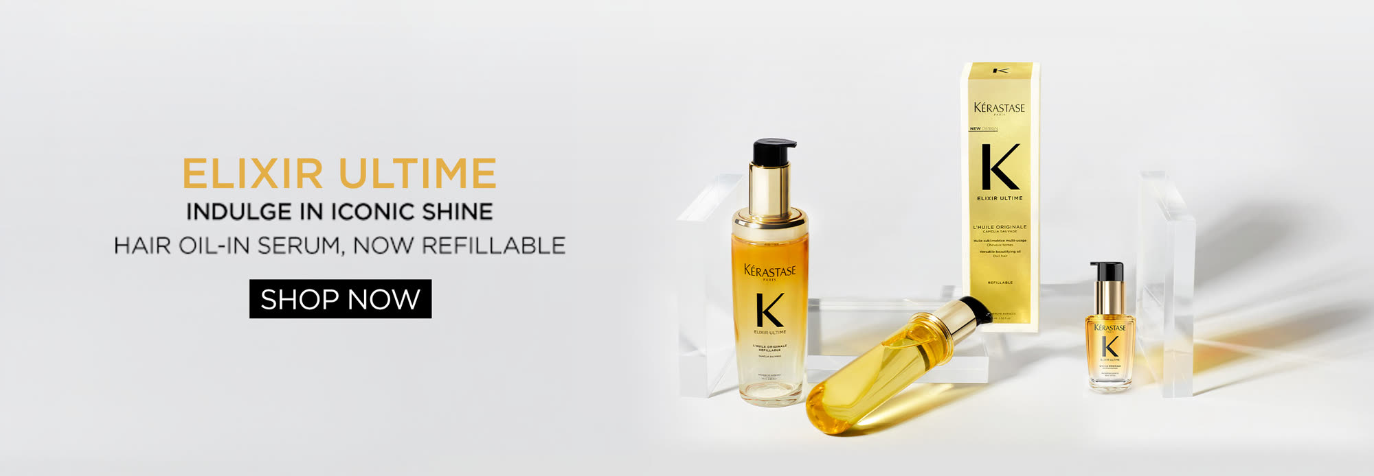 Elixir Ultime. Indulge in iconic shine. Hair oil-in serum, now refillable